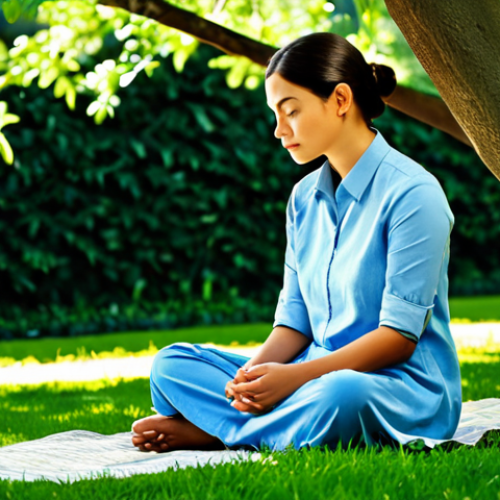 Home 14 Inner Reflection**
"A woman in a contemplative pose, wearing modest clothing, sitting in a serene park setting, surrounded by lush greenery and dappled sunlight, fully clothed, safe for work, appropriate content, perfect anatomy, natural proportions, professional photography, high quality, modest, family-friendly."
**